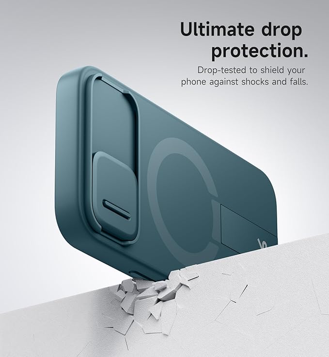 SURITCH for iPhone 17e/16e Case with Magnetic Camera Slide Cover and Adjustable Kickstand, Compatible with MagSafe, Shockproof Bumper Case Slim Protective Cover 6.1 Inch,Lake Green
