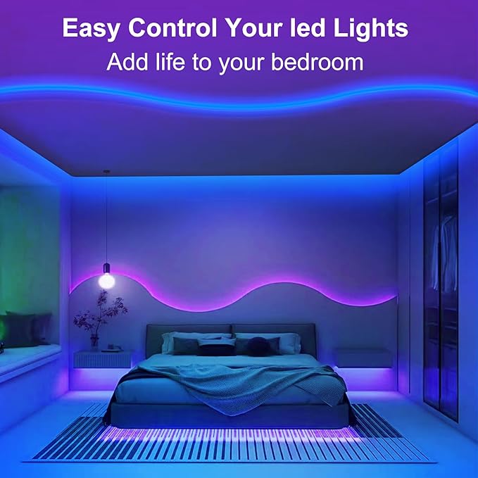 Pandery RGB COB LED Strip Light with Remote and app Control,Music Synchronized Color Change 24V RGB led Strip,16.4FT/5M,10mm Wide,Indoor RGB Lights for Bedroom,Game Room,Bar,Party