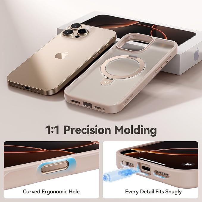 CASEKOO Ultra-Magnetic Stand for iPhone 16 Pro Max Case [Military Drop Protection] [Compatible with MagSafe] Shockproof Translucent Matte Slim Ring Holder Case for iPhone 16 ProMax 6.9", Gold