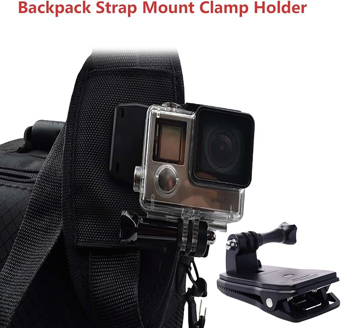 2 Pack 360 Rotation Backpack Fast Clip Clamp Mount for Gopro Hero 13, 12, 11, 10, 9, 8, 7, 6, 5, 4, Session, 3+, 3, 2, 1, Hero (2018) for DJI Osmo and Other Action Cameras
