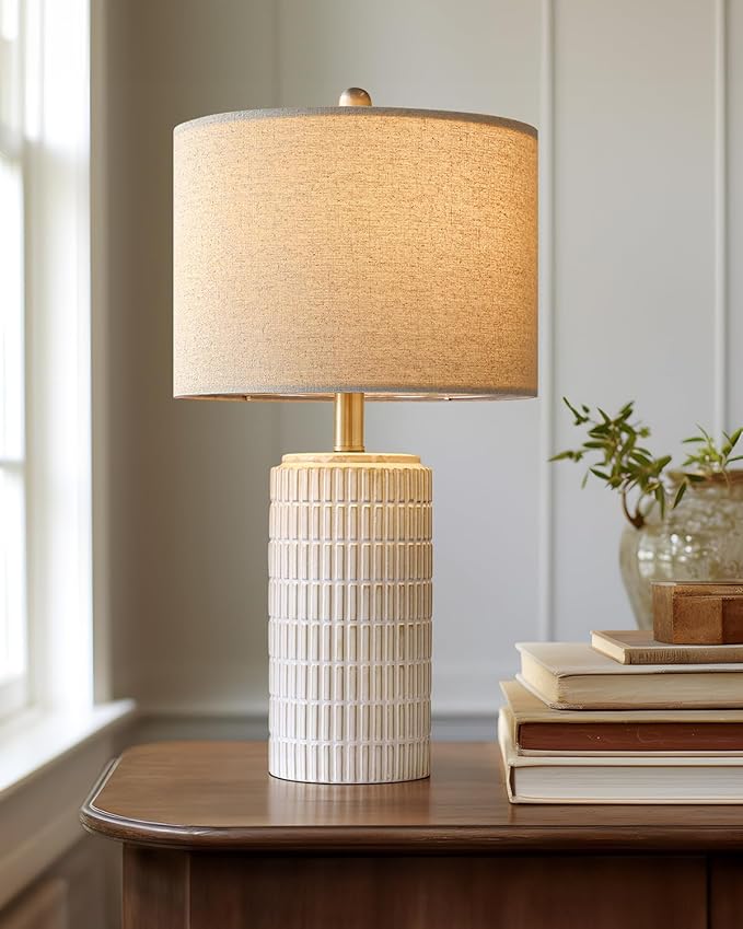 PoKat 23'' Bedside Table Lamp for Bedroom Nightstands, Birthday Gifts for Women Mom, House Warming Gifts New Home Decor, Ceramic Lamp for Living Room, White Modern Bedroom Lamp