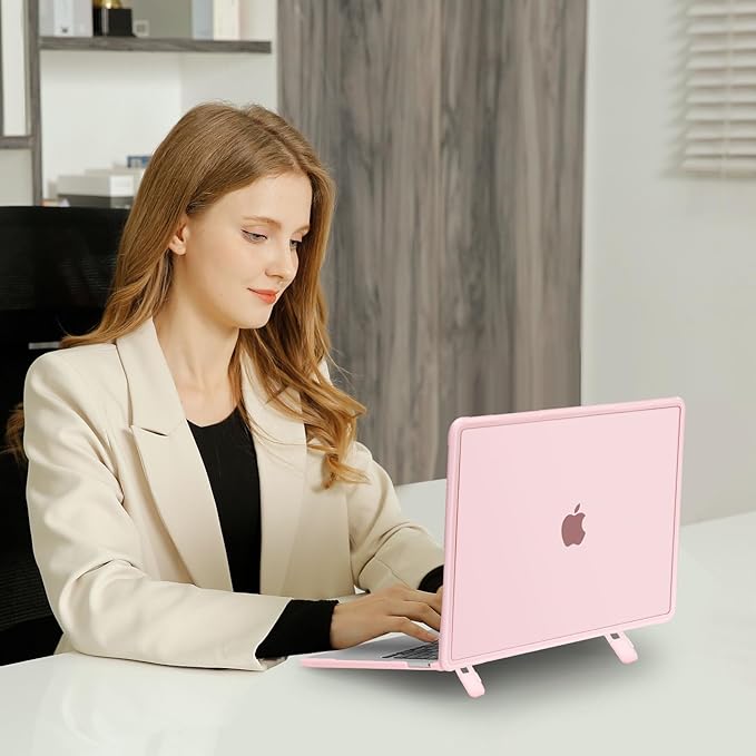 MOSISO Compatible with MacBook Pro 13 inch Case M2 2026-2016 A2338 M1 A2251 A2289 A2159 A1989 A1708 A1706, Heavy Duty Plastic Hard Case with Kickstand&Keyboard Skin&Screen Film&Type C, Pink