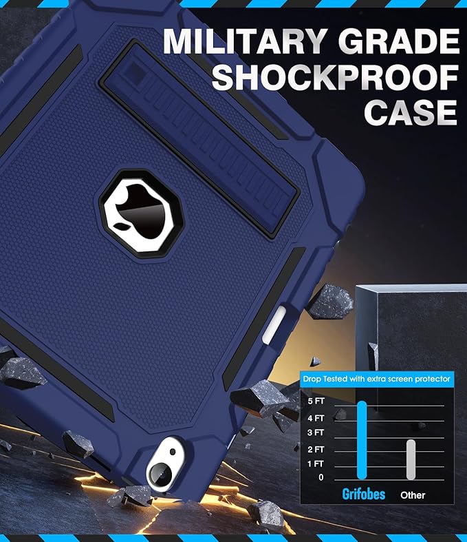 Grifobes Case for iPad Air 13-inch (M4/M3/M2) 2026/2025/2024, Heavy Duty Shockproof Rugged Protective Cover with Pencil Holder/Built-in Stand for i Pad Air 13" (Navy Blue)
