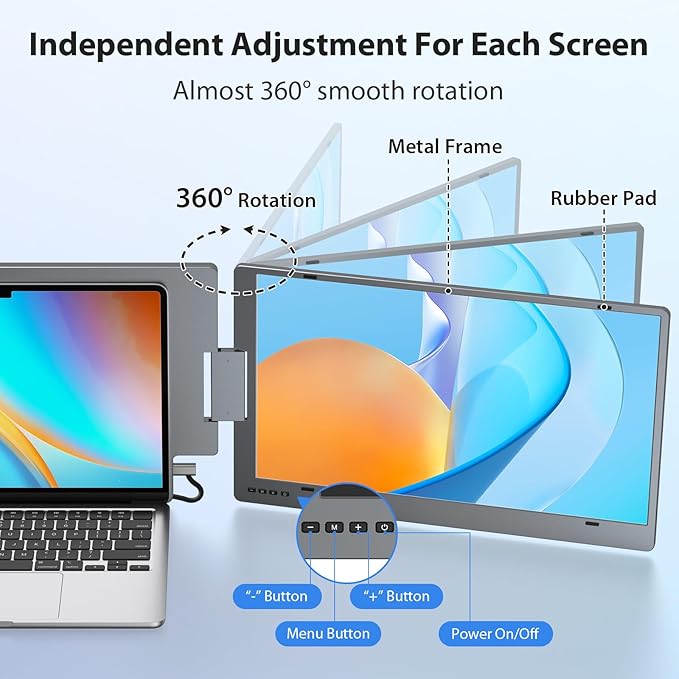 KYY Triple Laptop Screen Extender, 15.6" 1080P FHD IPS Dual Portable Extended Monitor, USB C Travel Display for 12-17'' Laptop, 210°Rotation & Kickstand, Plug and Play (Windows Only)