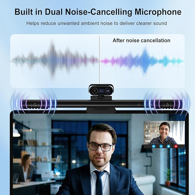 4K Webcam for PC with Microphone&Light,4-in-1 Web Cam with Speaker,Dual Noise-Canceling Mics, Privacy Shutter Computer Camera HDR Auto Light Correction USB Plug-and-Play for Zoom, Teams, Twitch