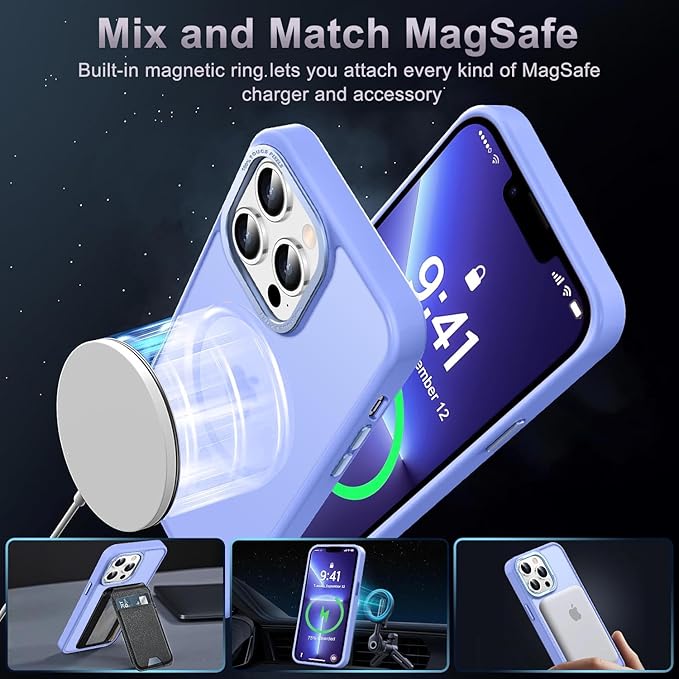 Newfuture Designed for iPhone 13 Pro Max Case with Magnetic [13 FT Military Drop Protection] [Compatible with Magsafe] Slim Translucent Matte Shockproof with Anti-Fingerprint Phone Case, Light Purple