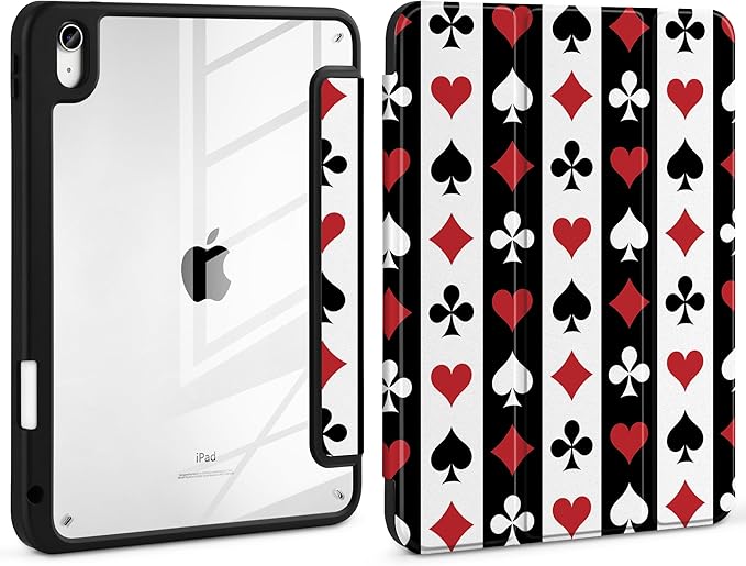 Case for iPad Air 13 inch 2026 M4 2025 M3 2024 M2 Release Slim Shockproof Cute Printed Cover with Clear Back TPU Edge Pencil Holder Trifold Stand Auto Wake Sleep, Suit of Playing Card