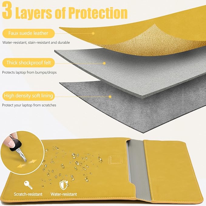 HYZUO 13 Inch Laptop Case Sleeve with Stand for 2026-2018 MacBook Air 13 M5 M4 M3 M2 M1, 2026 13" MacBook Neo, 2026-2016 MacBook Pro 13 M2 M1, iPad Pro/Air 13, Surface Pro 12-3, XPS 13, Olive Yellow