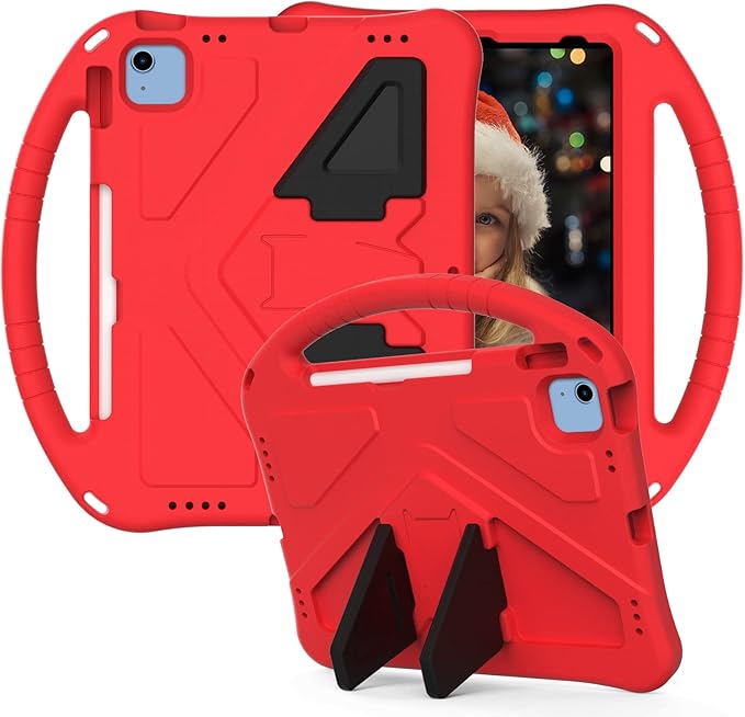 Dteck for iPad 10th Generation Case 2022 10.9 Inch,Lightweight Kids Friendly Shockproof Protective Case with Handle Pencil Holder Kickstand Child Cover for Apple iPad 10th Gen 10.9 Inch 2022,Red