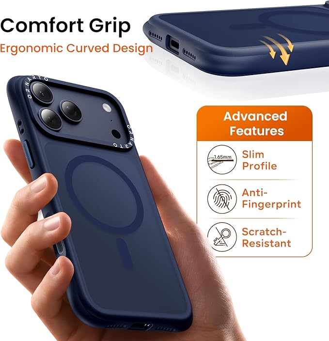 ORNARTO Magnetic for iPhone 17 Pro Max Case, 20FT Military-Grade Drop Protection, Compatible with MagSafe, Slim Shockproof Translucent Matte Phone Case for iPhone 17 Pro Max 6.9", Dark Blue