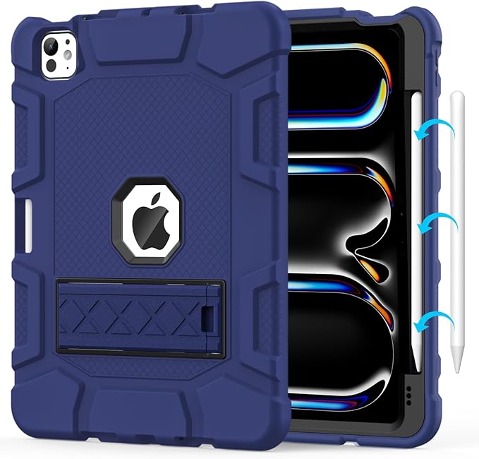 Case for iPad Pro 11 Inch Case (M5 2025/ M4 2024) with Pencil Holder, Built-in Stand, Military Grade Shockproof Protective Cover for iPad Pro 11" (Navy Blue)