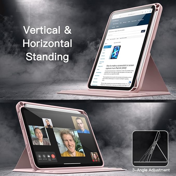 JETech Rotating Case for iPad mini (A17 Pro, 2024 Model, 7th Generation) / mini 6 (2021 Model, 6th Generation) with Pencil Holder, 360 Degree Rotation Protective Stand Cover Clear Back (Pink)