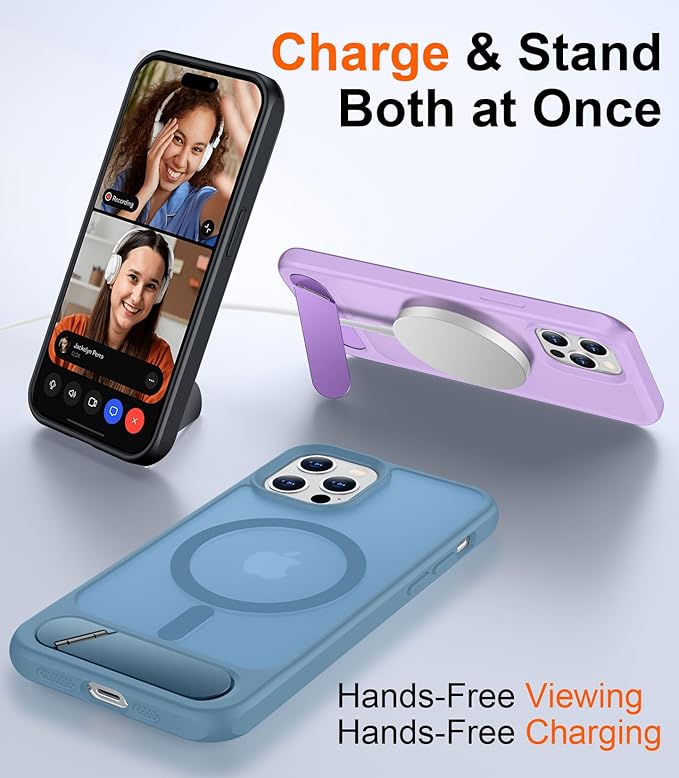 Magnetic Compatible with iPhone 12 Case & iPhone 12 Pro Case, [Built-in Invisible Kickstand][Compatible with MagSafe][Military Grade Shockproof] Slim Translucent Matte Phone Case 6.1"
