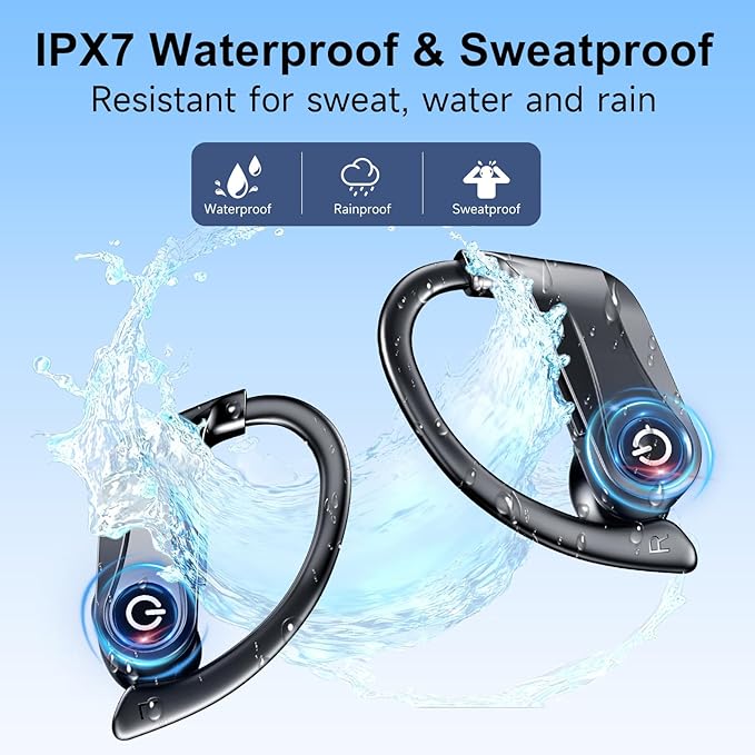 Earbuds Wireless Earbuds 120H Playback Bluetooth 6.1 Headphones IPX7 Waterproof Stereo Bass Over-Ear Headphones with Earhooks Microphone LED Battery Display for Sports Running Workouts