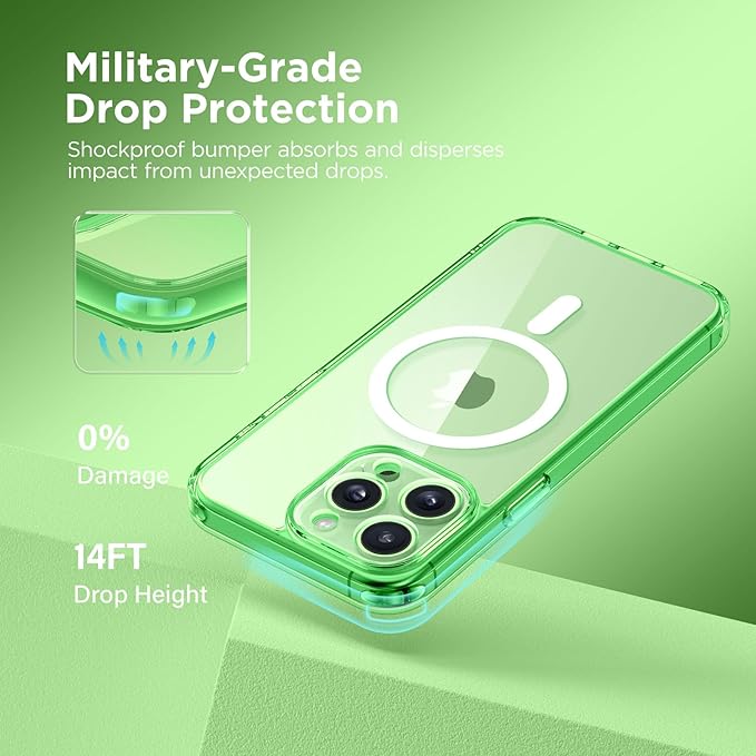 CAPRARO CAPRRO Magnetic for iPhone 13 Pro Max Case, [Compatible with MagSafe] [Full Camera Protection] Shockproof Protective Slim Translucent Matte Phone Case for iPhone 13 Pro Max 6.7'', Clear Green