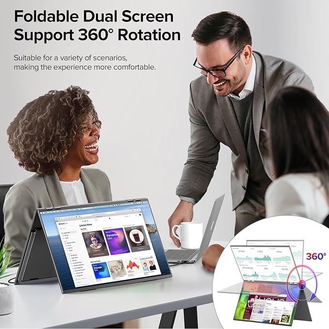 UPERFECT Delta 23.8" 100Hz Portable Dual Monitor for Laptop Screen Extender, 1080P HDR 360° Folding Stacked Triple Monitor with Stand & VESA for Laptop PC Phone Game Console (No Driver Needed)