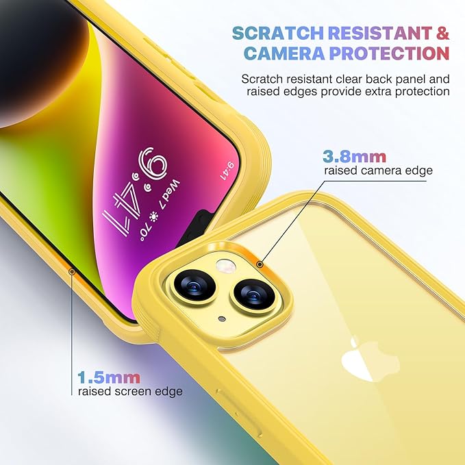 Diaclara Designed for iPhone 14 Case, Full Body Rugged Case with Built-in Touch Sensitive Anti-Scratch Screen Protector, with Camera Lens Protector for iPhone 14 6.1" (Lemon Yellow)