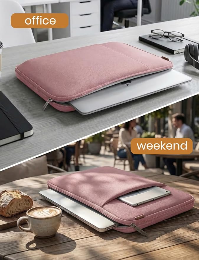 DOMISO 17.3 inch Laptop Sleeve Case Water Resistant Shockproof Protective Computer Bag for 17.3" Notebook/IdeaPad/LG Gram/HP Pavilion Envy 17/MSI with Accesory Bag,Pink