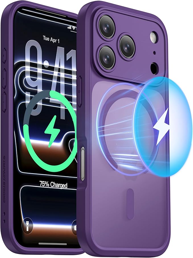 ImpactStrong Magnetic Guard Designed for iPhone 17 Pro Max Case [Camera Protection] [Military Grade Drop Tested] [Compatible with MagSafe] Slim Translucent Matte Phone Case (6.9") - Purple
