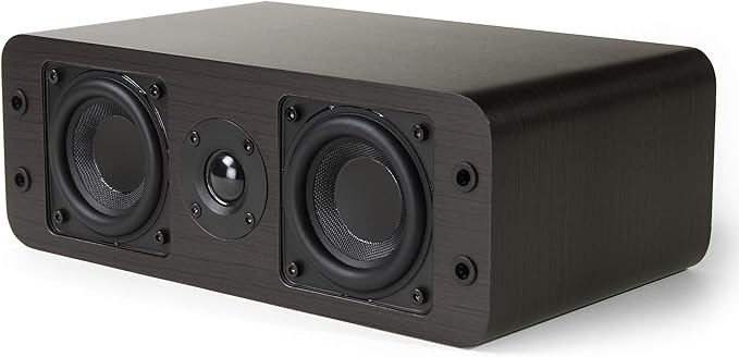 Micca OoO Slim Center Channel Speaker with 3-Inch Woofers and Silk Tweeter, Thin Design Under 4" Tall, for Desktop Stereo or Home Theater Surround Sound, Wall Mountable, Single, Dark Walnut