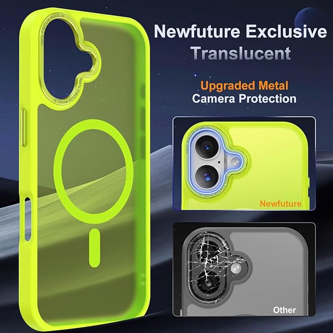 Newfuture Magnetic for iPhone 17 Case [Compatible with Magsafe] [Military Grade Drop Protection] Translucent Matte Anti-Scratch Shockproof Protective Phone Cover 6.3 Inch, Fluorescent Green