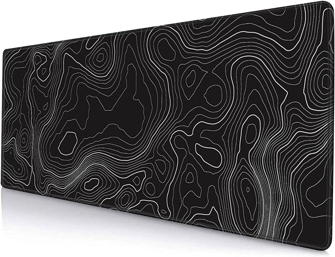 Gaming Mouse Pad, Large Topographic Mouse Pads for Desk, Non-Slip Rubber Base Mousepad, Keyboard Mouse Mat, Desk Pad with Stitched Edges, 31.5x11.8inch, Black Geographic Lines