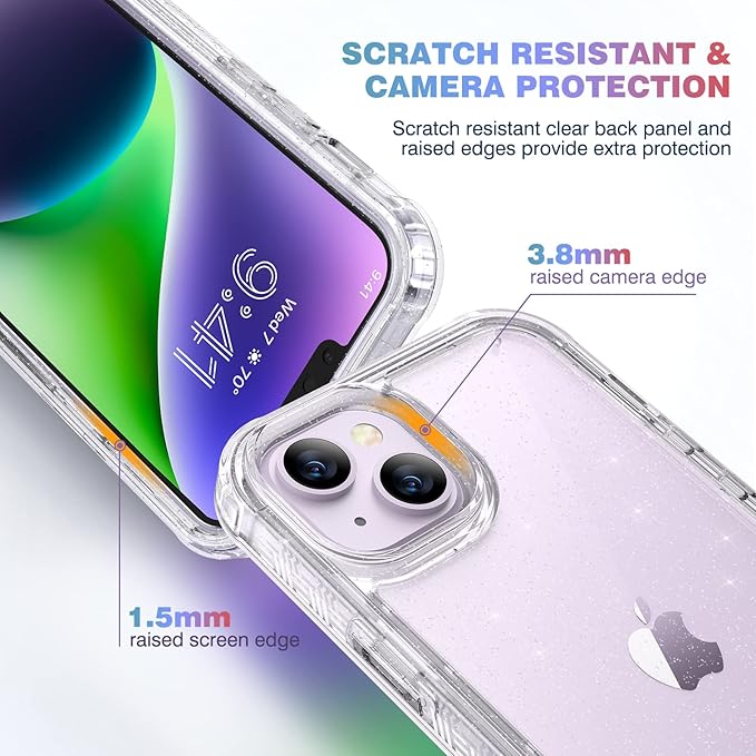 Diaclara Designed for iPhone 14 Case, Full Body Rugged Case with Built-in Touch Sensitive Anti-Scratch Screen Protector, with Camera Lens Protector for iPhone 14 6.1" (Clear Glitter)