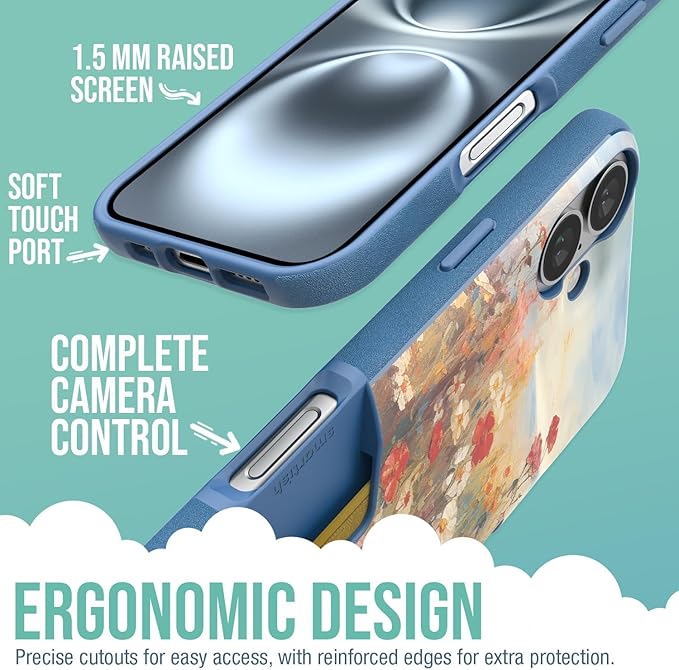 Smartish® iPhone 16 Plus Wallet Case - Wallet Slayer Vol. 1 [Slim + Protective] Credit Card Holder - Drop Tested Hidden Credit Card Slot Cover for Apple iPhone 16 Plus - Wildflower Fields