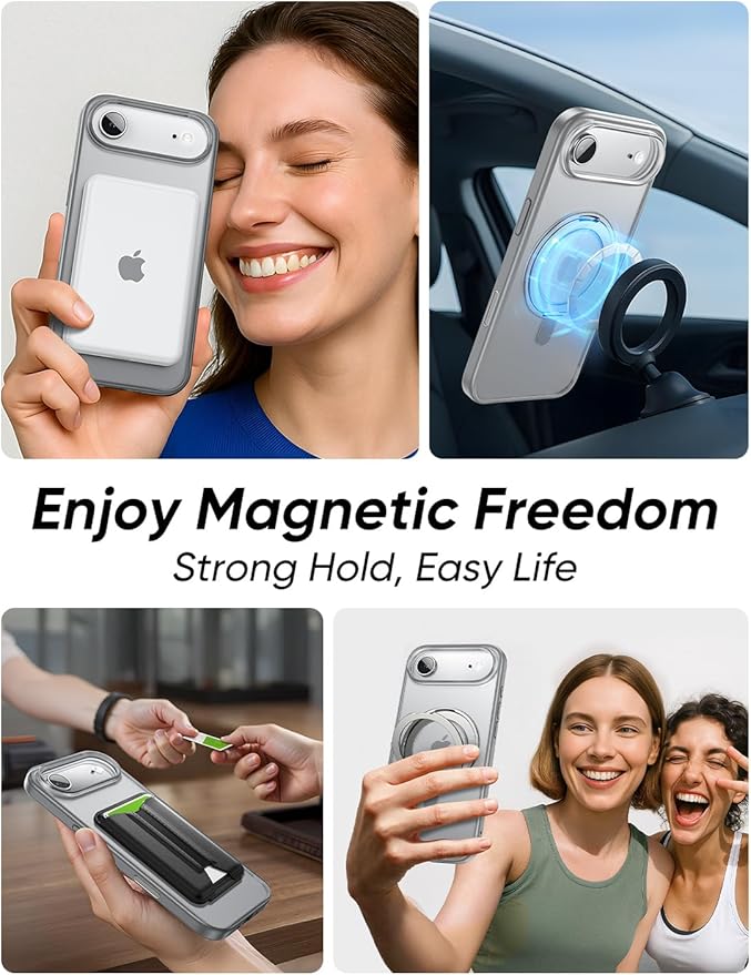MAGIC JOHN 360° Rotatable Magnetic Invisible Stand for iPhone 17 Air Case [Camera Control Button] [Compatible with MagSafe] 16FT Shockproof for iPhone 17 Air Case with Kickstand, Gray