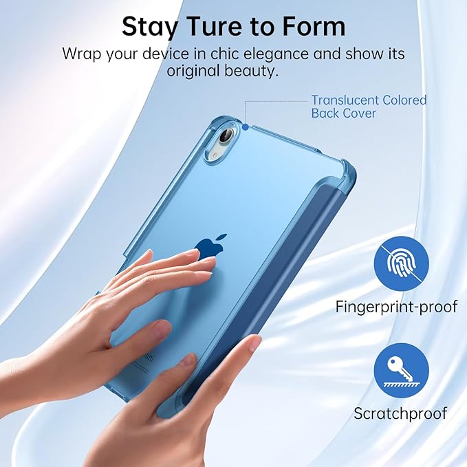 MoKo for iPad mini 7 A17 Pro Case 2024, iPad mini 6th Generation Case 8.3 Inch 2021 with Pencil Holder, Slim Light Trifold Smart Protective Cover with Hard PC Translucent Back Shell, Navy Blue