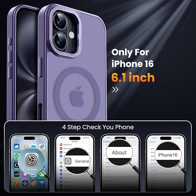 for iPhone 16 Case with 2X Screen Protectors [Compatible with MagSafe] Military Grade Drop Protection Skin Feeling Back Cover Shockproof Slim Fit iPhone 16 Phone Case 6.1 inch,Purple
