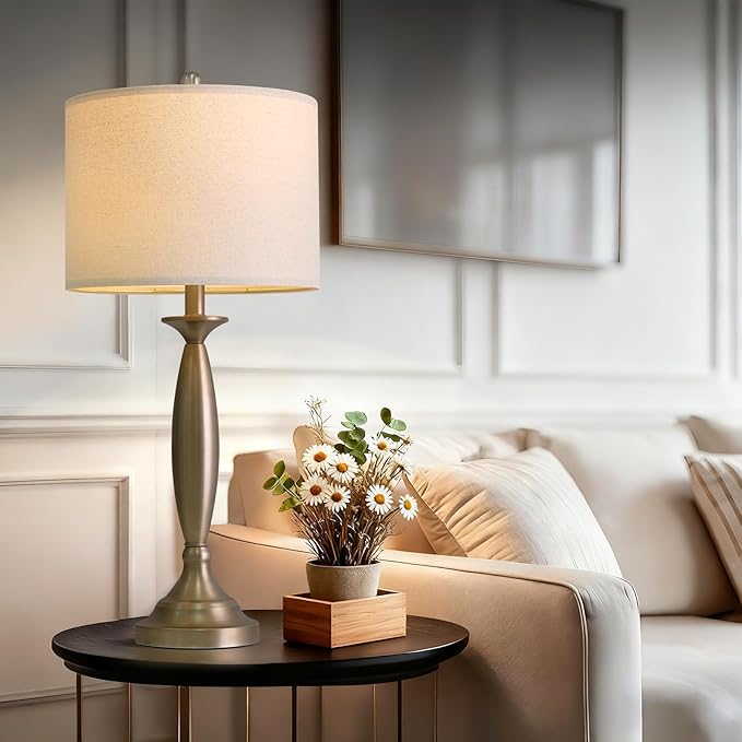 Oneach 28" Warm Gold Table Lamps Set of 2, Modern Bedside Lamps with USB Ports, Tall Nightstand Lamps for Living Room Bedroom End Table Home Office