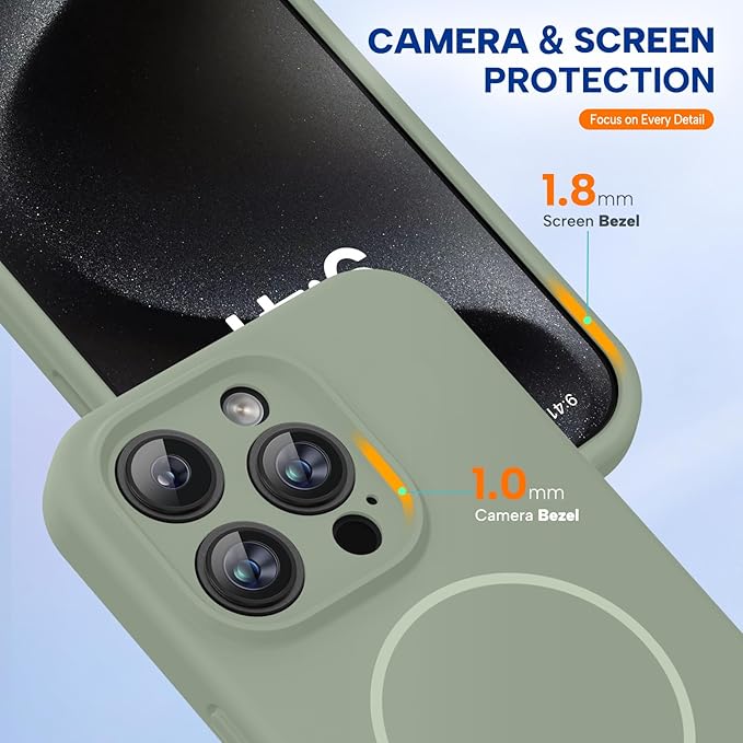 Miracase Magnetic for iPhone 15 Pro Case, [Soft Anti-Scratch Microfiber Lining], Magnetic for MagSafe, Liquid Silicone Shockproof Drop Protection Phone Case for 15 Pro, Patina Green