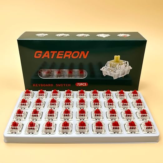 Gateron G Pro 3.0 Red Switches for Mechanical Keyboard,3-Pin 45gf Linear/Pre-Lubed/Pin-Enhanced Switches(72pcs,Red,3-Pin)