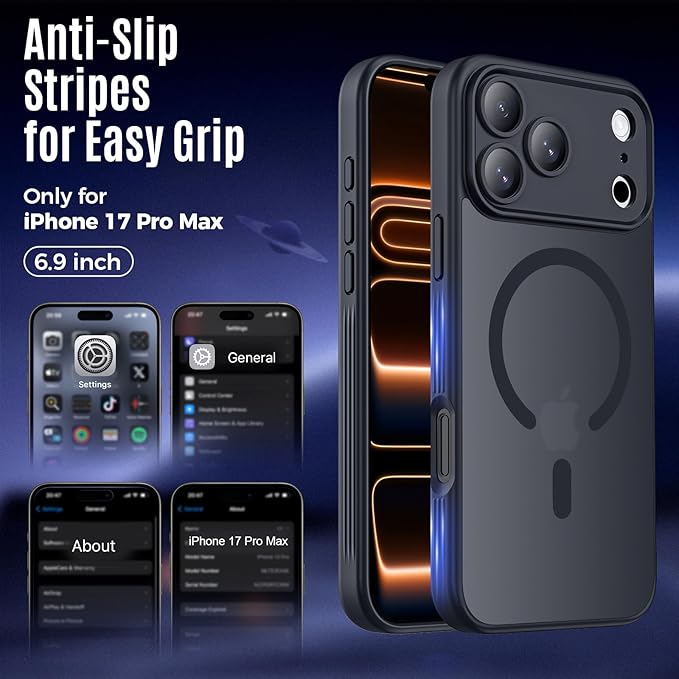 Symcele Designed for iPhone 17 Pro Max Case, Compatible with MagSafe, [Camera Protection] [15FT Military Drop Protection] Shockproof Translucent Matte Anti-Slip Phone Case, 6.9", Black