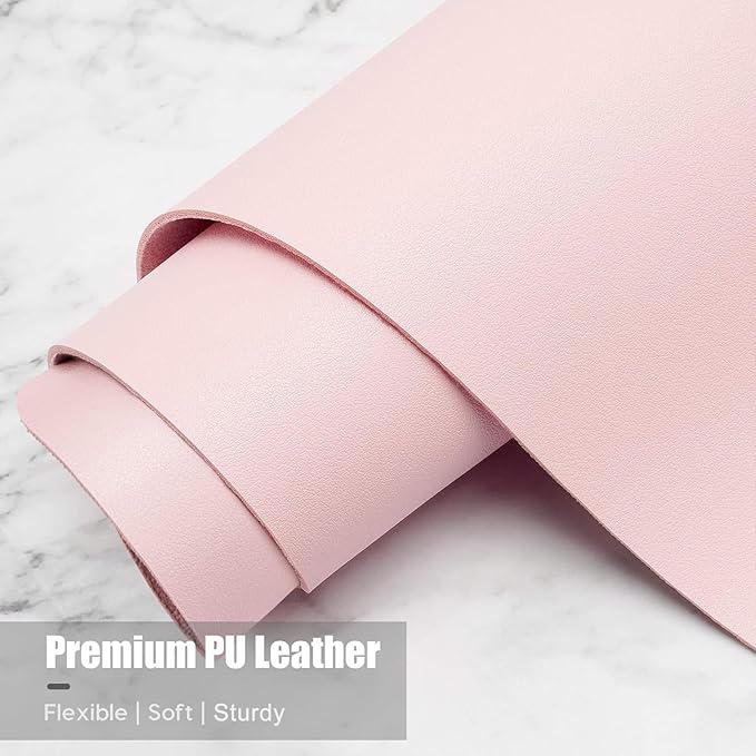 Hsurbtra Desk Pad, 23.6" x 13.8" PU Leather Desk Mat, M Extended Mouse Pad, Waterproof Desktop Blotter Protector, Non-Slip Ultra Thin Small Laptop Keyboard Writing Mat for Office Home, Pink