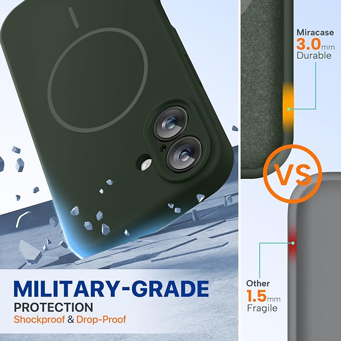 Miracase Compatible with iPhone 16 Case, [Soft Anti-Scratch Microfiber Lining], Compatible with MagSafe, Liquid Silicone Case Shockproof Drop Protection Phone Case for 16,Dark Green