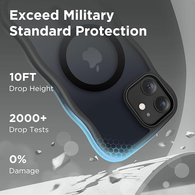 CAPRARO Cute for iPhone 12 Case & iPhone 12 Pro Case, Compatible with MagSafe, [Curly Wave Edge] [Camera Protection] [14 FT Drop Protection] Magnetic for iPhone 12/12 Pro, Black