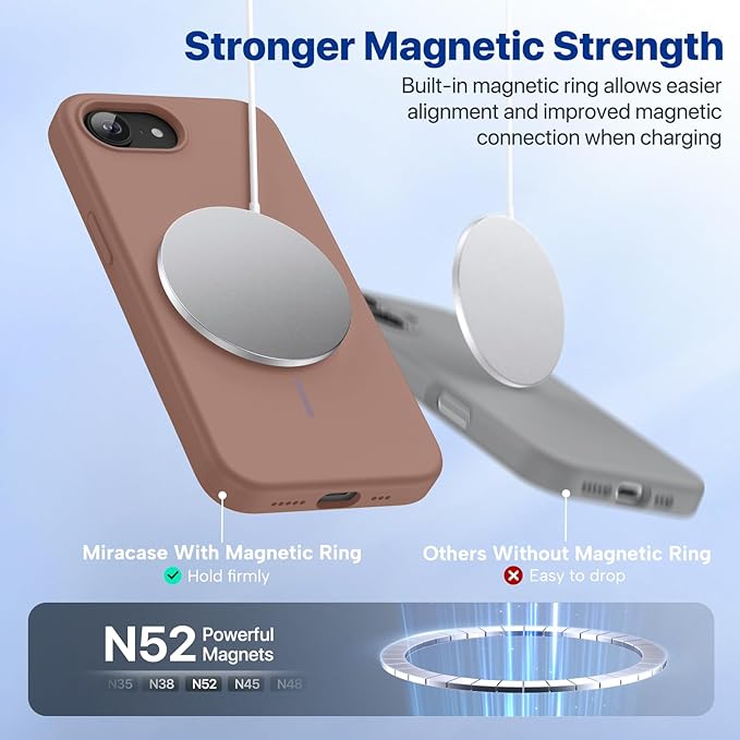 Miracase Magnetic for iPhone 17e Case & iPhone 16e Case, [Soft Anti-Scratch Microfiber Lining], Compatible with MagSafe, Silicone Shockproof Protection Phone Case for iPhone 17e/16e, Chocolate
