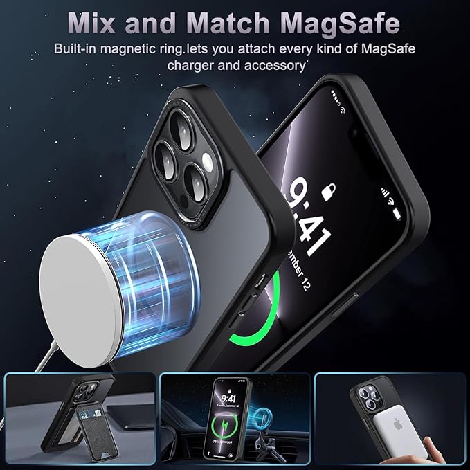 Newfuture Designed for iPhone 13 Pro Max Case with Magnetic [13 FT Military Drop Protection] [Compatible with Magsafe] Slim Translucent Matte Shockproof with Anti-Fingerprint Phone Case, Black