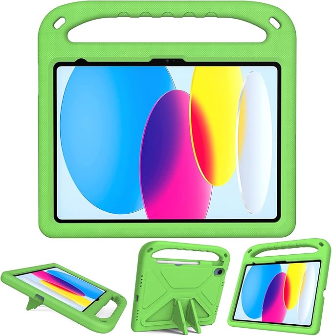 for iPad A16 Case 11th Generation 2025 11 Inch, iPad 10th Generation 10.9" 2022 Case, Kids Friendly Lighweight EVA Foam Shoulder Strap Shockproof Stand Cover for Girls Boys, Green