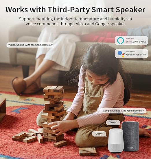 WiFi Hygrometer Thermometer Sensor: Wireless Smart Temperature Humidity Monitor with App Notification Alert, Data Storage Export, Calibration Function, Compatible with Alexa (White-4PCS)