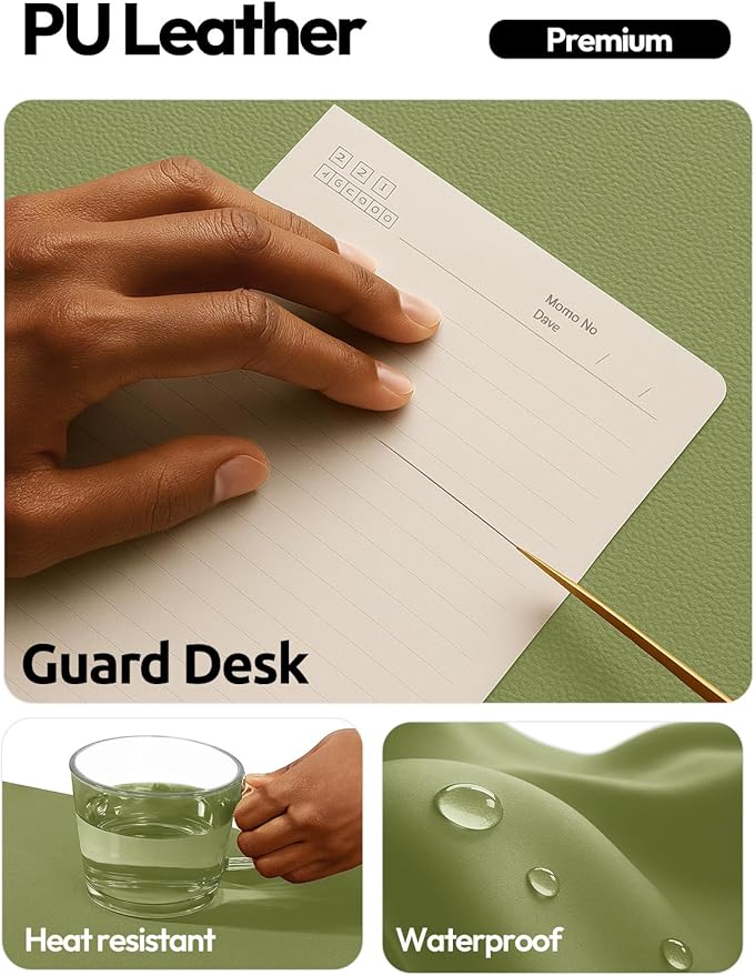 YSAGi Leather Desk Protector, Office Mat, Large Mouse Pad, Non-Slip PU Leather Blotter, Laptop Desk, Waterproof Writing Pad for Office and Home (Green, 31.5" x 15.8")