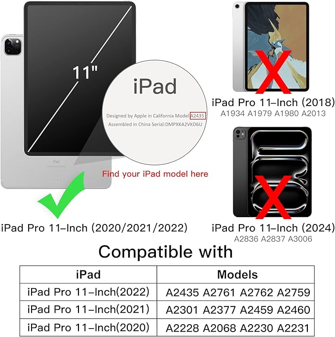 JETech Case for iPad Pro 11 Inch, 2022/2021/2020 Model, Slim Stand Hard Back Shell Smart Cover with Auto Wake/Sleep (Black)