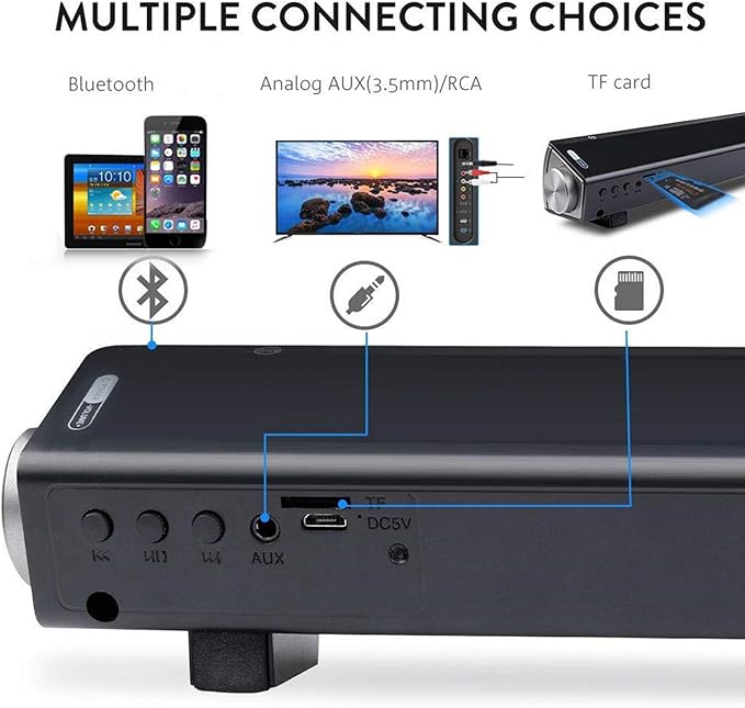 2 X 5W Mini Bluetooth Sound Bar, Wired and Wireless Home Theater Audio for Cell Phone/Tablet/Projector and Support TV with AUX/RCA Output (Remote Control Included)