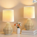 EJIAXIN Rattan Table Lamp Boho Lamps Set of 2-12.5" Mini Farmhouse Wicker Light Rustic End Table Decorative Small Lamps for Small Spaces Bedroom Nightstand Living Room Reading Desk Side Table Lamp