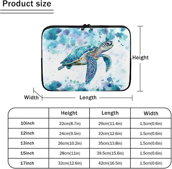 Sea Turtle Laptop Protective Sleeve for Women Men 13inch Computer Sleeve Bag Neoprene Laptop Bags Tie Dye Lap Top Case Suitable for Travel School Office Organizers Hippie