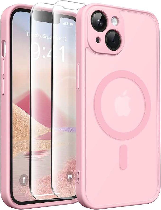 CAPRARO Magnetic for iPhone 14 Case, [Compatible with MagSafe] [Full Camera Protection] Shockproof Protective Slim Translucent Matte Phone Case for iPhone 14 6.1'', Peach Pink