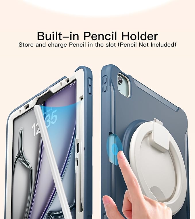 BATYUE Shockproof Case for iPad Air 11" M2/M3/M4, Air 4/5 10.9", iPad Pro 11" 1st-4th Gen 2018-2022 | 360° Multi-Angle Stand (Portrait & Landscape) & Grip, Built-in Pencil Holder, Dusty Blue