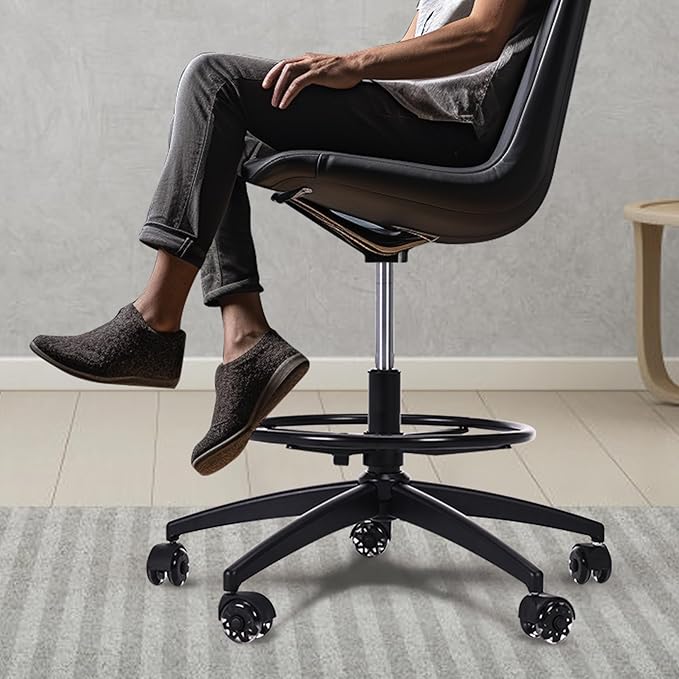 Frassie 17.7 inch Metal Chrome Office Stool Foot Rest Ring, Black Studio Drafting Chair Footrest Ring (Black)